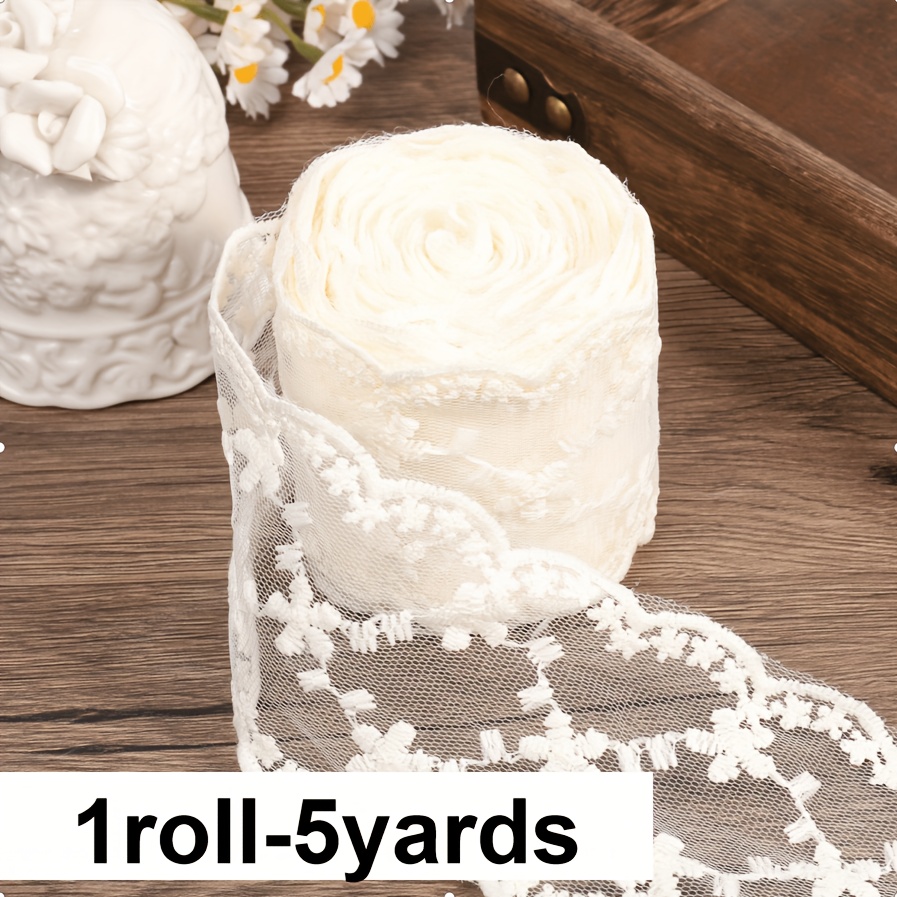 4.57 Meters Of White Lace Ribbon Featuring Floral Embroidery And A Delicate , Perfect For Crafting, Gift Wrapping, Sewing, Wedding Table Decor, And Fashion Additions