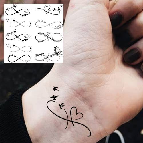 1 sheet black infinity bird temporary tattoos for women men adults hands finger neck clavicle ankles forearm shank body art makeup semi permanent temp tattoo stickers waterproof long lasting realistic tatoos for festival accessories