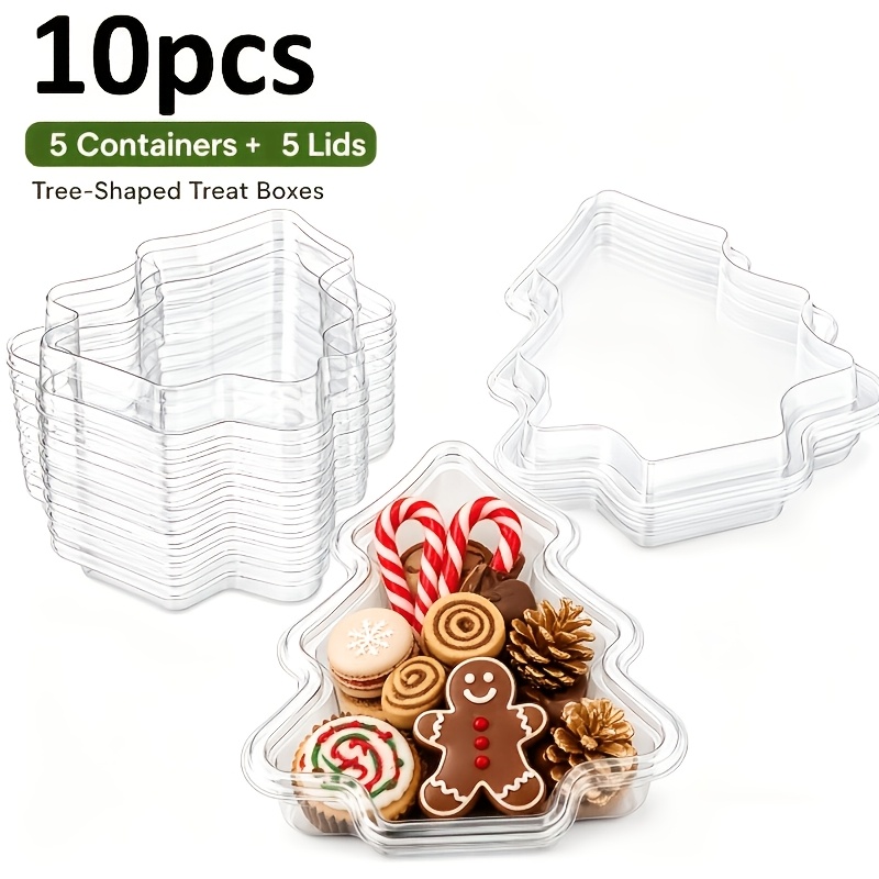 Image of 10pcs 5 Bases + 5 Lids Christmas Tree-shaped Dessert Boxes, Christmas Cake Packaging Boxes, Suitable For Christmas Gift Wrapping, Holiday Table Decorations, And Dessert Decoration Sets