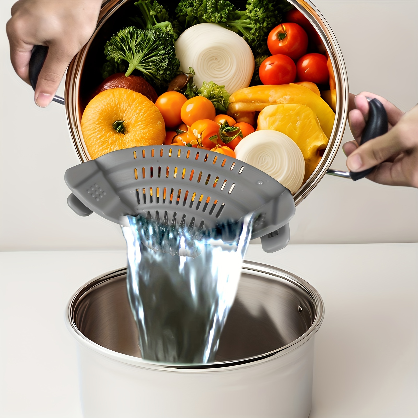 

Adjustable Clip-on Silicone Strainer Versatile Kitchen Colander For Pasta, Veggies, And Fruits - Easy-clean, Space-saving Kitchen Gadget