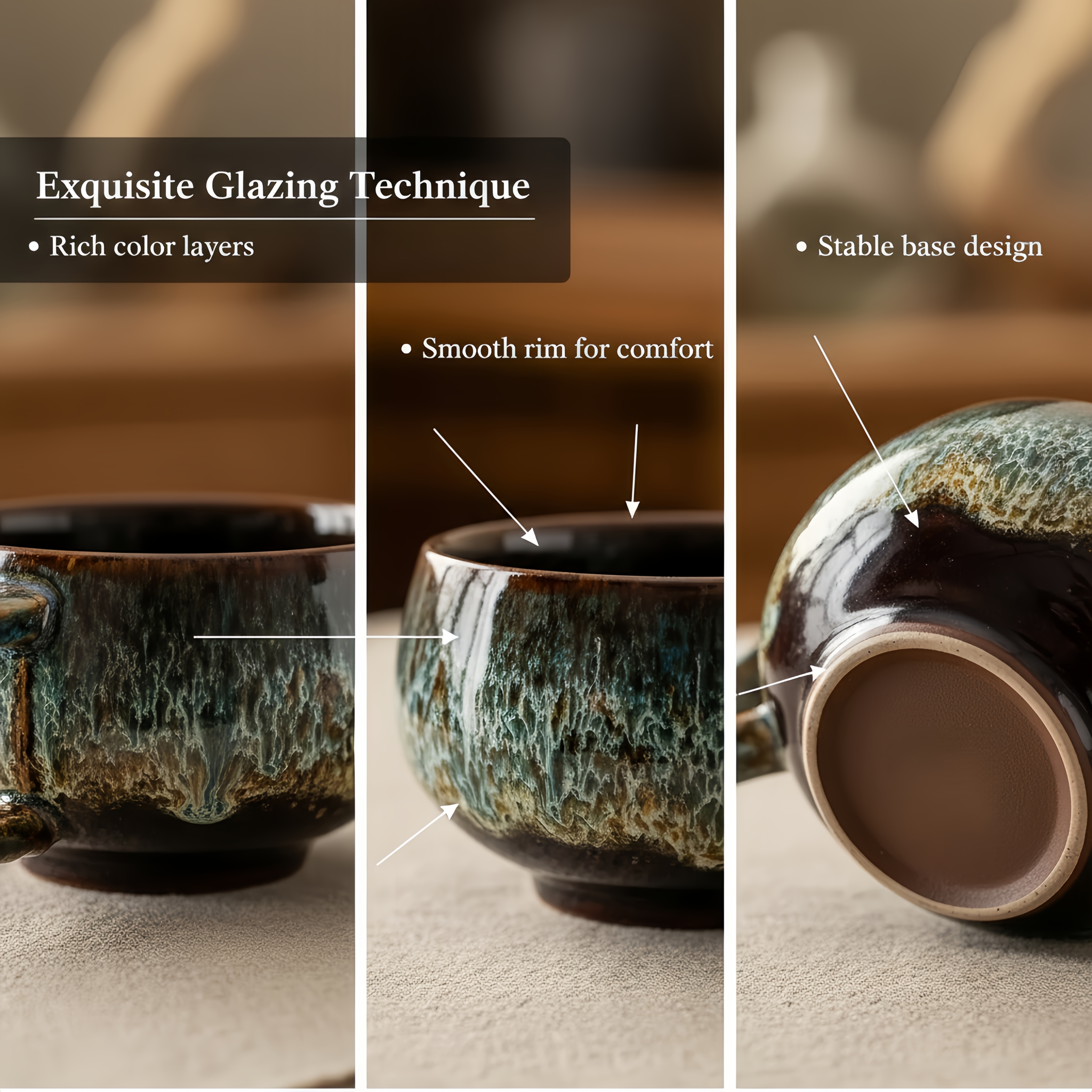 Multi-Color Gradient Exquisite Glaze Handmade Ceramic Mug with Handcrafted Pottery, Round And Full Cup Body, Ergonomic Handle Design for Comfortable Grip, Natural Color Appearance, 5 Colors Available: Blue, Green, Yellow, Red, Orange