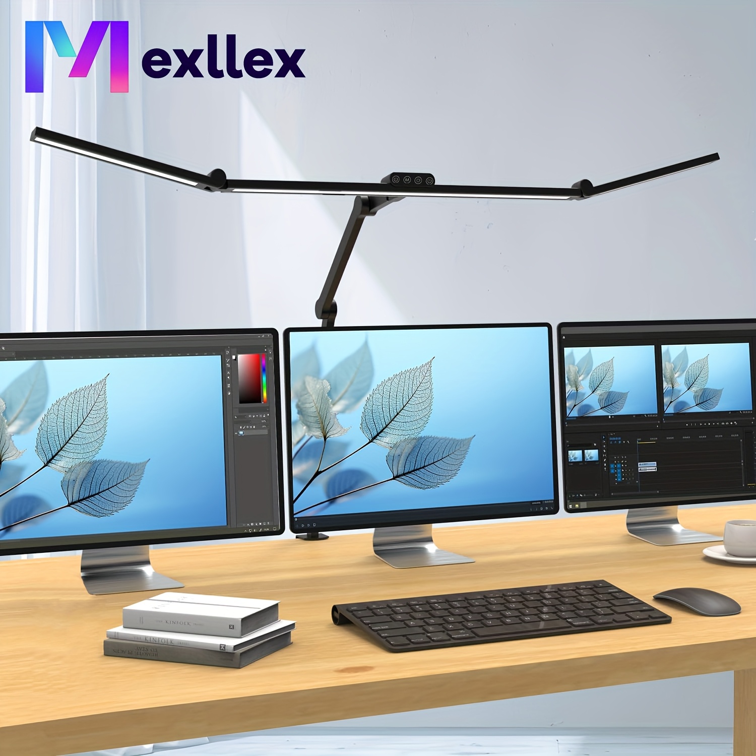 E-shop 24W LED Schreibtischlampen mit Klemme und Schwenkarmen für Home Office, Innenbereich, 5 Farbtemperaturen & 5 Helligkeitsstufen einstellbar,