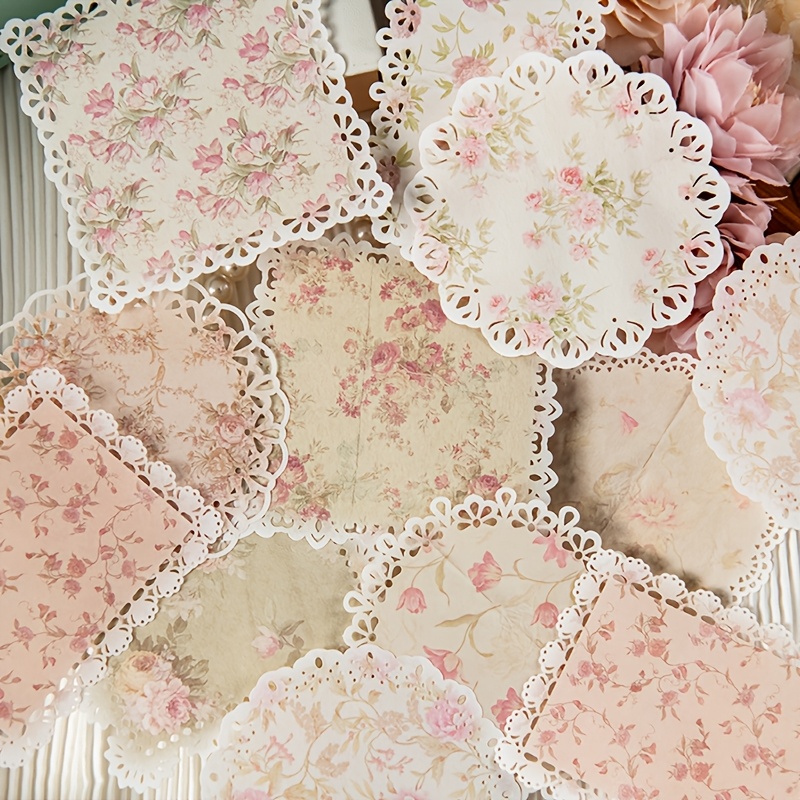 

20pcs Vintage Floral Lace Paper With Scalloped Edges For Scrapbooking, Journals & Diy Crafts - Mixed Colors, Elegant French-, Scrapbooking Supplies