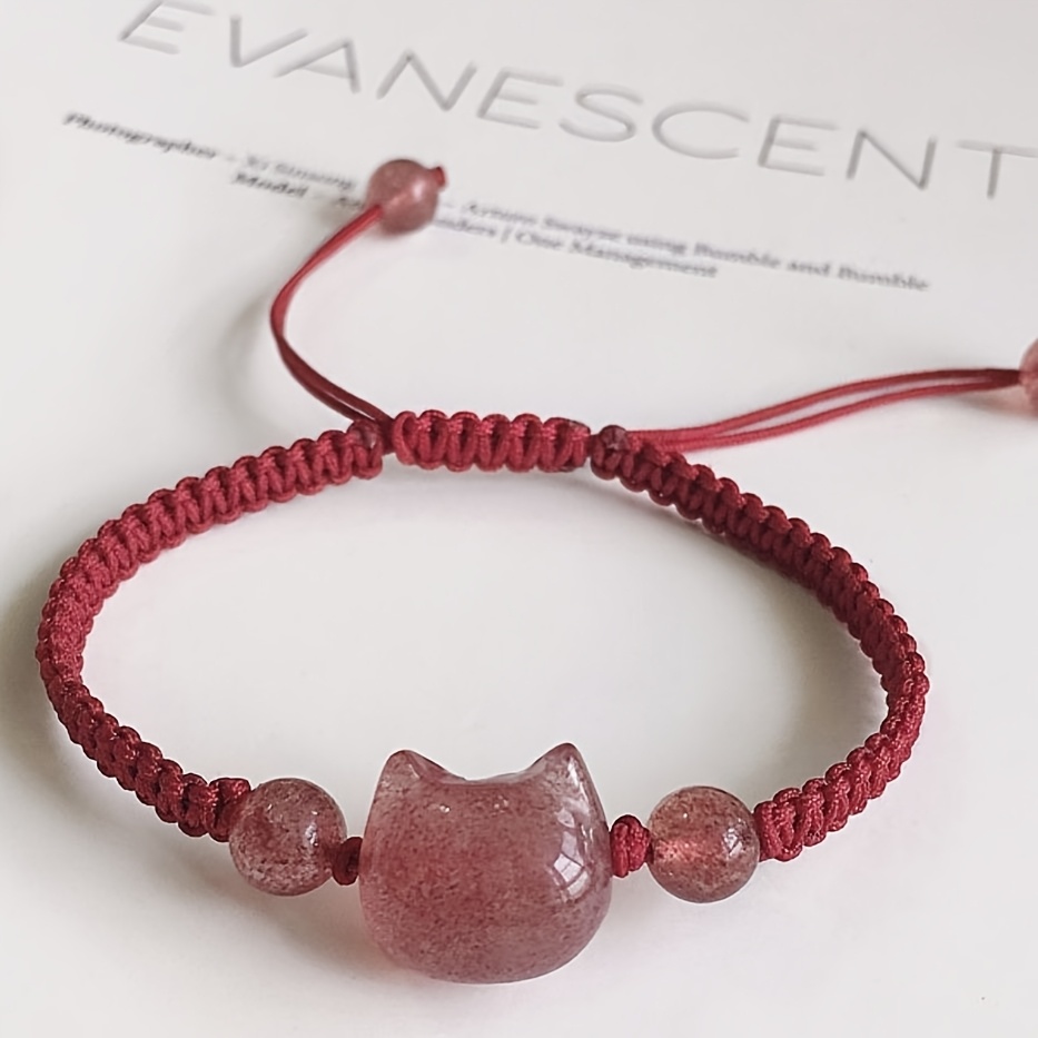 Strawberry Wealth Cat Crystal Women's Rope Best Friend Couple Year Of Braided Red String Gift Rope