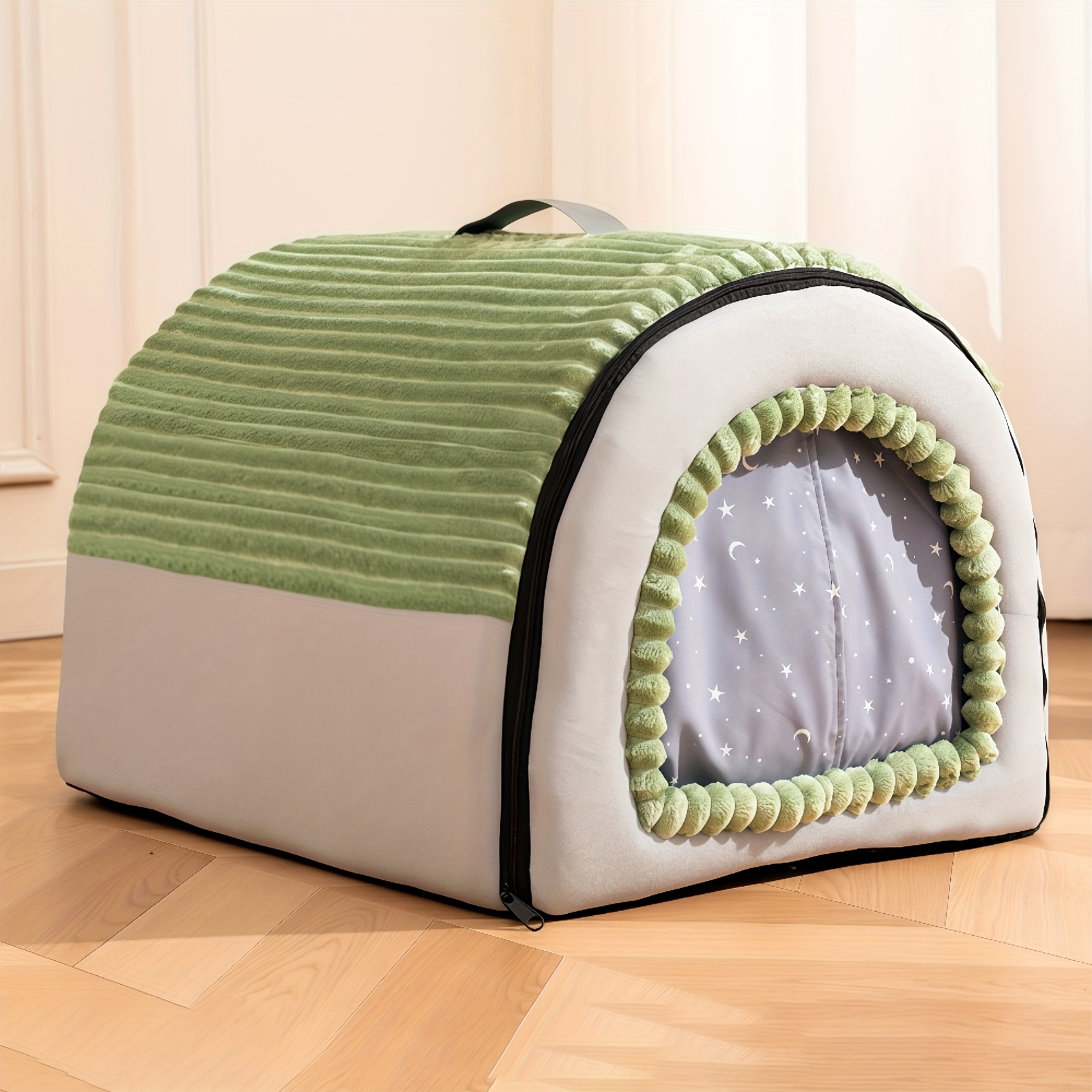 designer plush cat bed with a starry inner lining comfortable and warm Product details 0