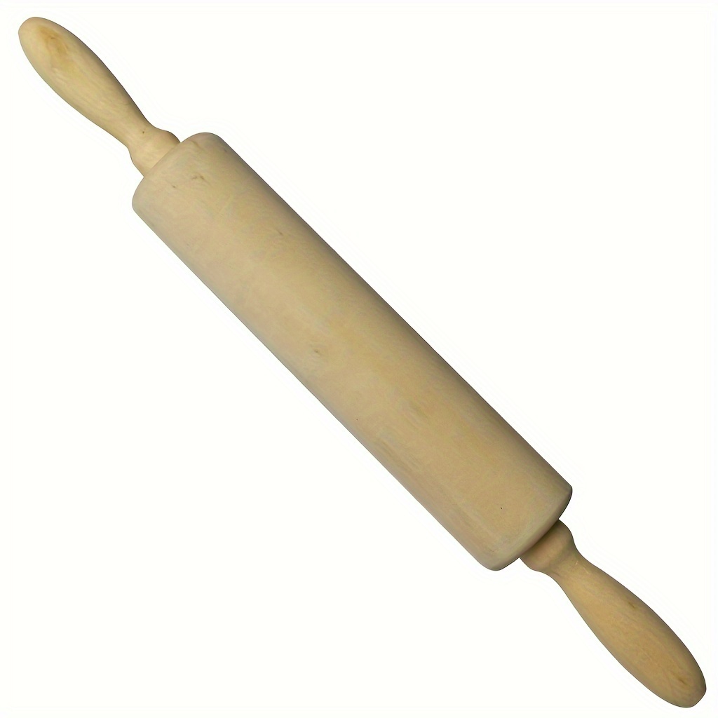 

Traditional Log Wood Rolling Pin With Handles, 13.78 Inches - Durable Kitchen Baking Tool For Rolling Dough