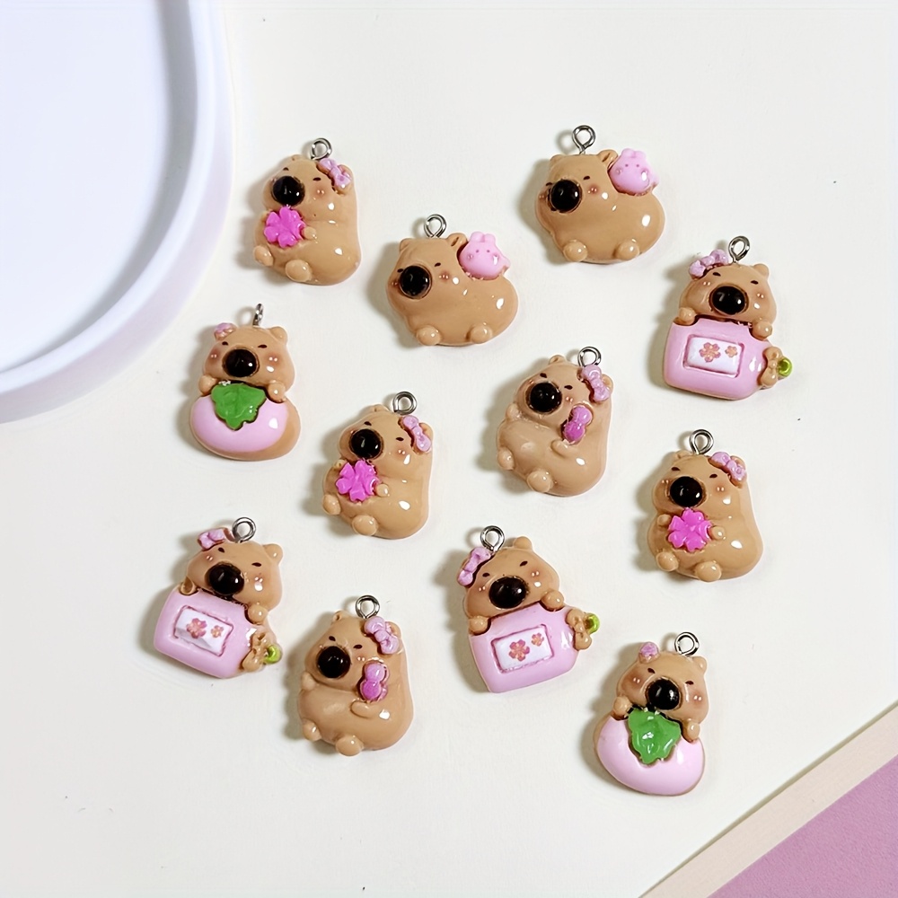 Image of 12pcs Mixed Color Random Simulation Capybara Micro Cartoon Cute Resin Pendant Handmade Jewelry Chain Charms Earrings Necklace Pendant Resin Additions Creative Gift