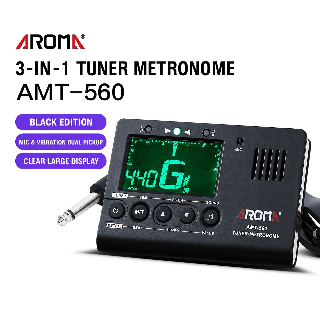 TEMU 3-in-1 Digital Tuner Metronome And Tone Generator For Guitar Violin Ukulele, High Clip-on Pickup Included