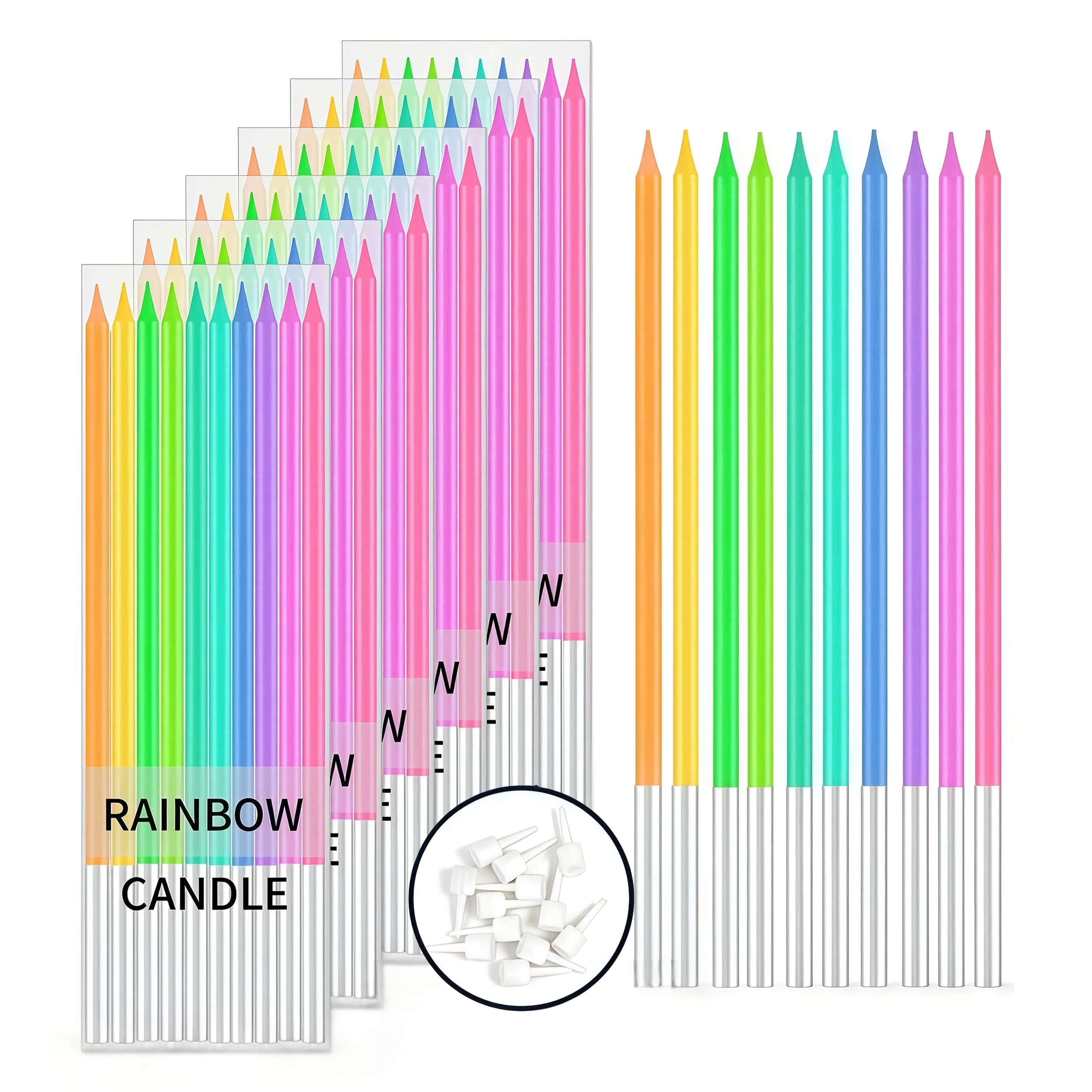 40/60pcs Rainbow Birthday Candles