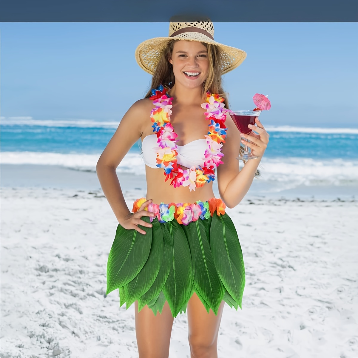 1pc hawaiian fancy dress hula skirt leaves flower skirt Temu