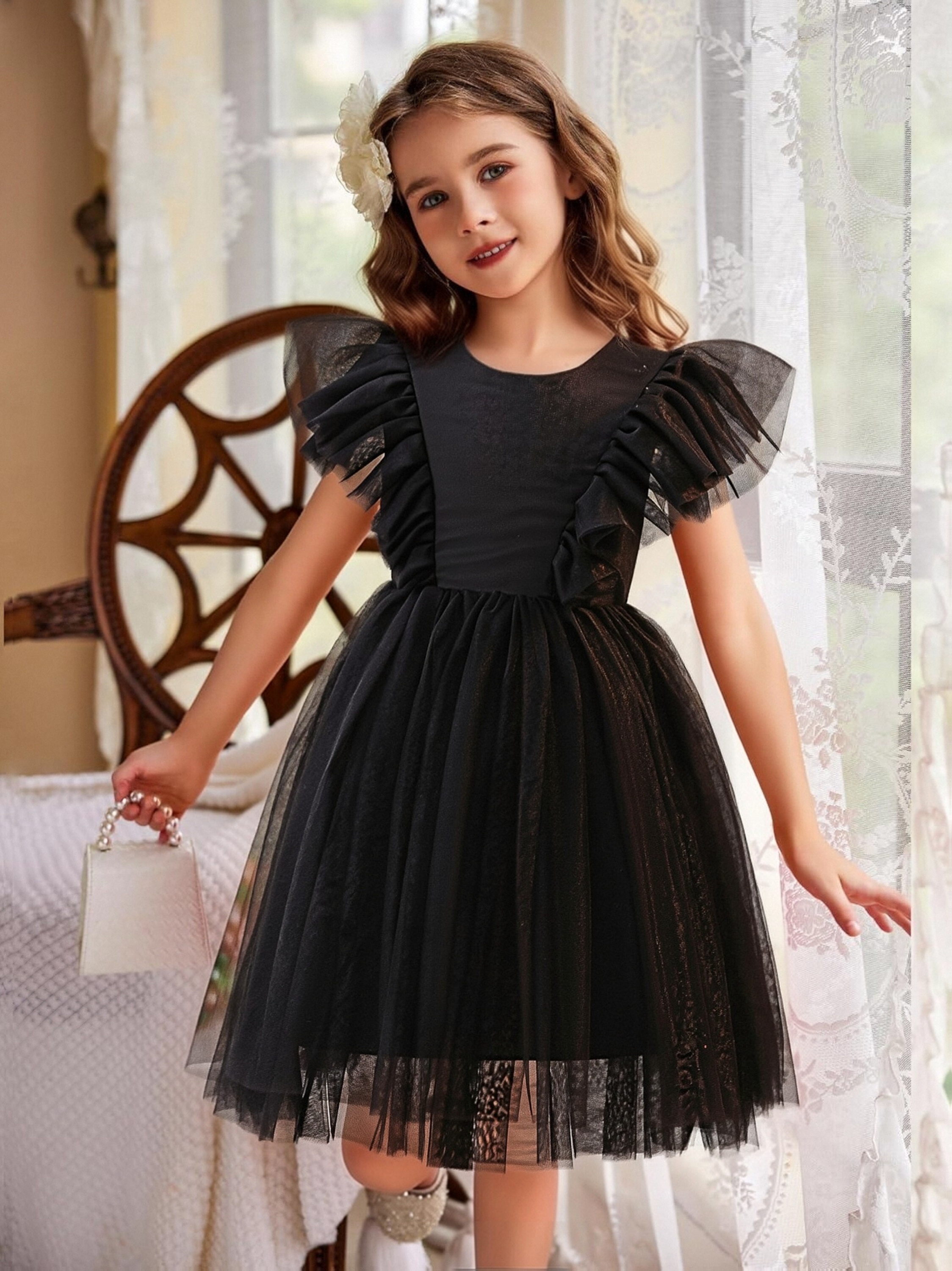 black short princess dress WREESH Toddler Kids Girls Dress Children Princess Short Sleeve Gown  Off-The-Shoulder Bowknot Short Sleeve Hot Pink