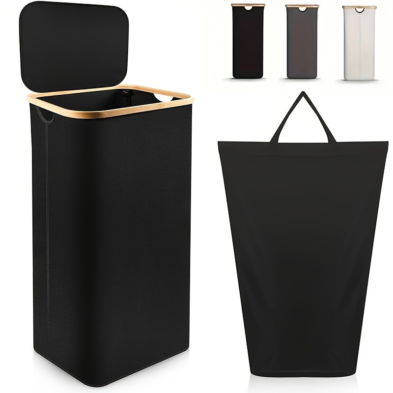 

1pc Large Laundry Basket With Lid, 100l Tall Laundry Organizer Basket, Foldable Dirty Clothes Hamper With Handles, Collapsible Laundry Hamper, Waterproof Removable Bag For Bedroom