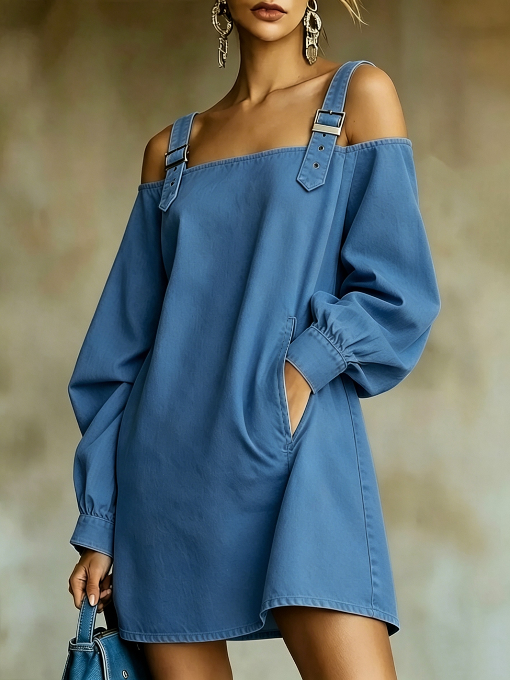 denim dresses with sleeves Sibille Puff Sleeve Maxi Dress Denim Blue