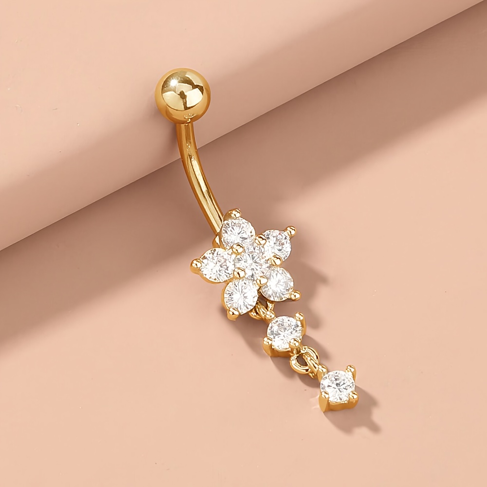 E-shop Exquisiter bezaubernder synthetischer Bauchnabelring mit kubischem Zirkonia-Blumen-Quastenanhänger für Damen, geeignet für den , Strandurlaub