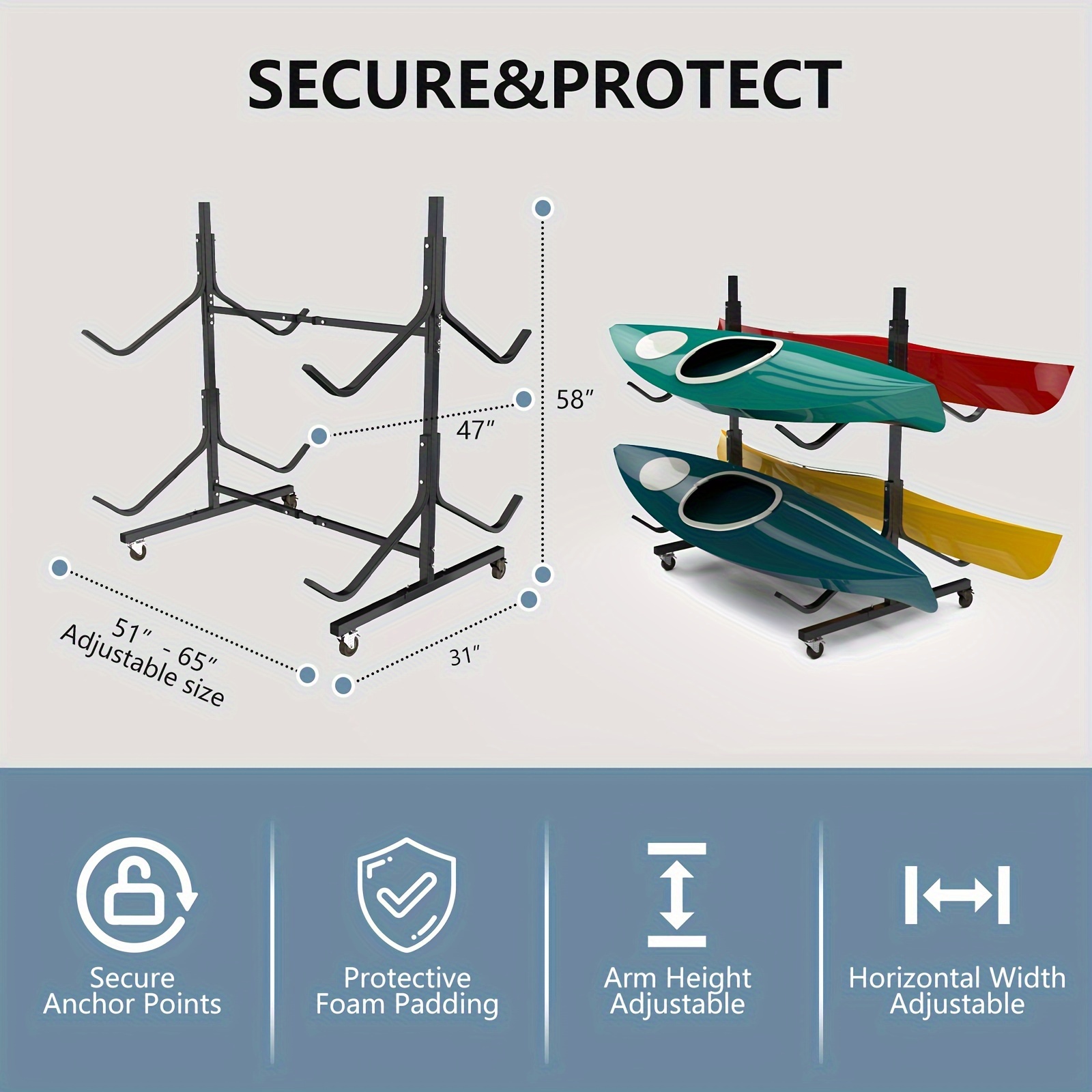 Kayak Storage Rack, Kayak Racks For Outdoor Storage, Heavy Duty Steel