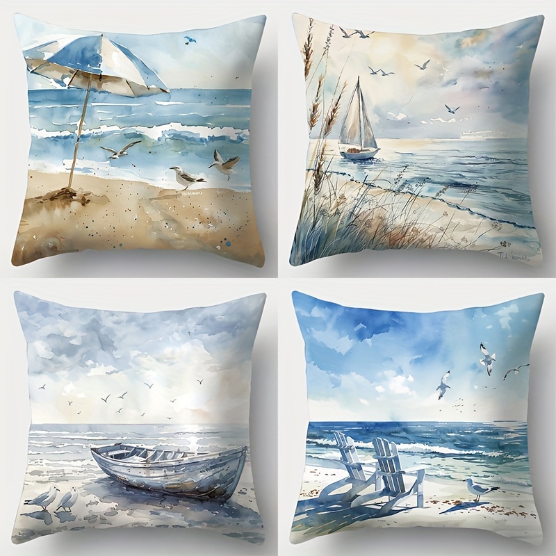 TEMU 4pcs, Housse de coussin de détente pour plage, mesurant 17. 17.72 pouces, pour décorer les canapés à et à l'extérieur, pour la décoration