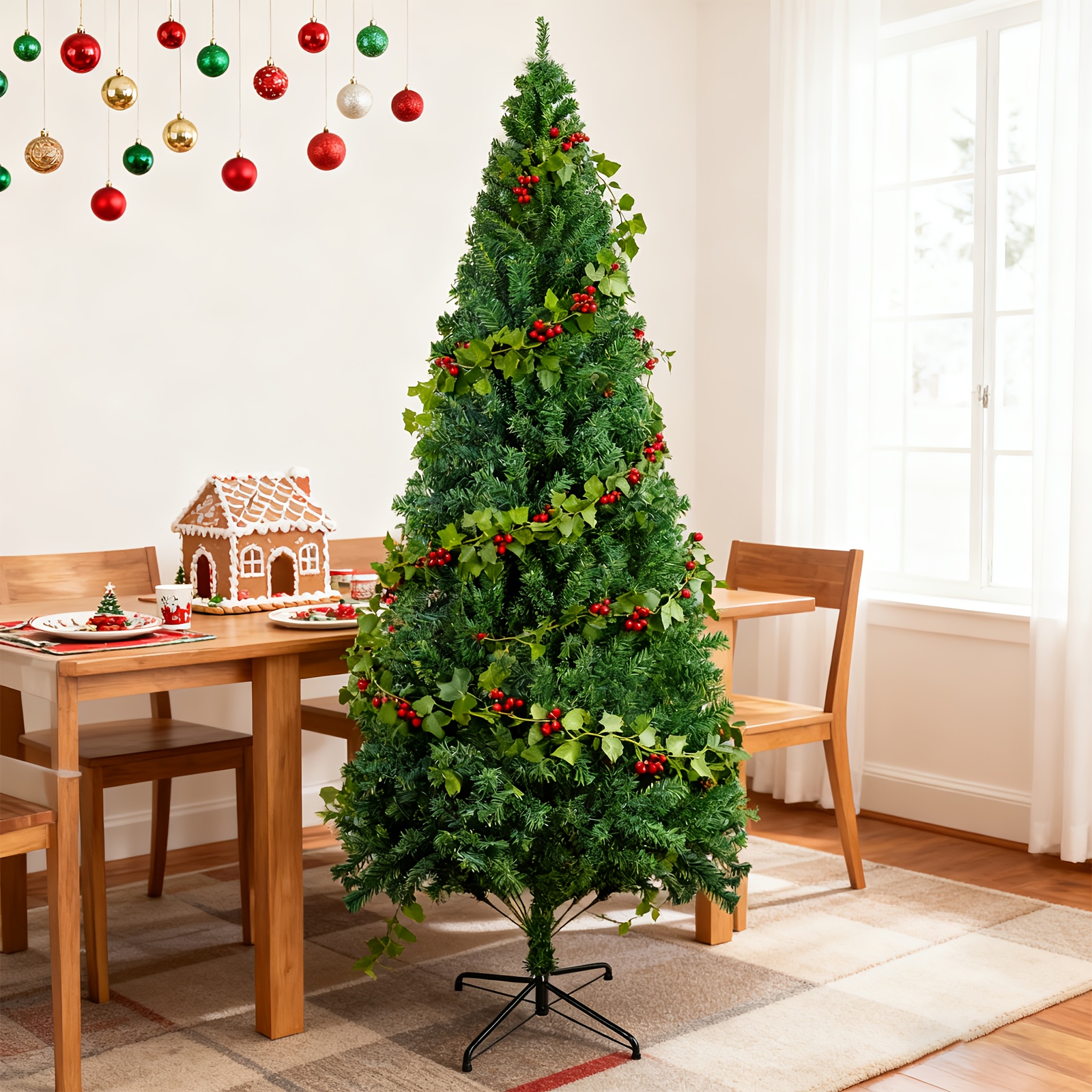 Image of 210cm Artificial Christmas Tree With Snow Effect - Easy Assembly With Sturdy Metal Stand Decorative Tree Festive Decor For Home Office Hotel Party Christmas Decoration