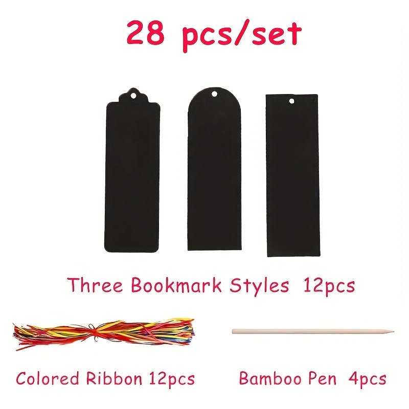 Image of Kit Of Scratch Art Bookmarks With 28/60/120pcs – - Accompanied By Scratch Tools And Ribbons, Perfect For Creative Office Supplies, Reading, Gifts, And Crafting
