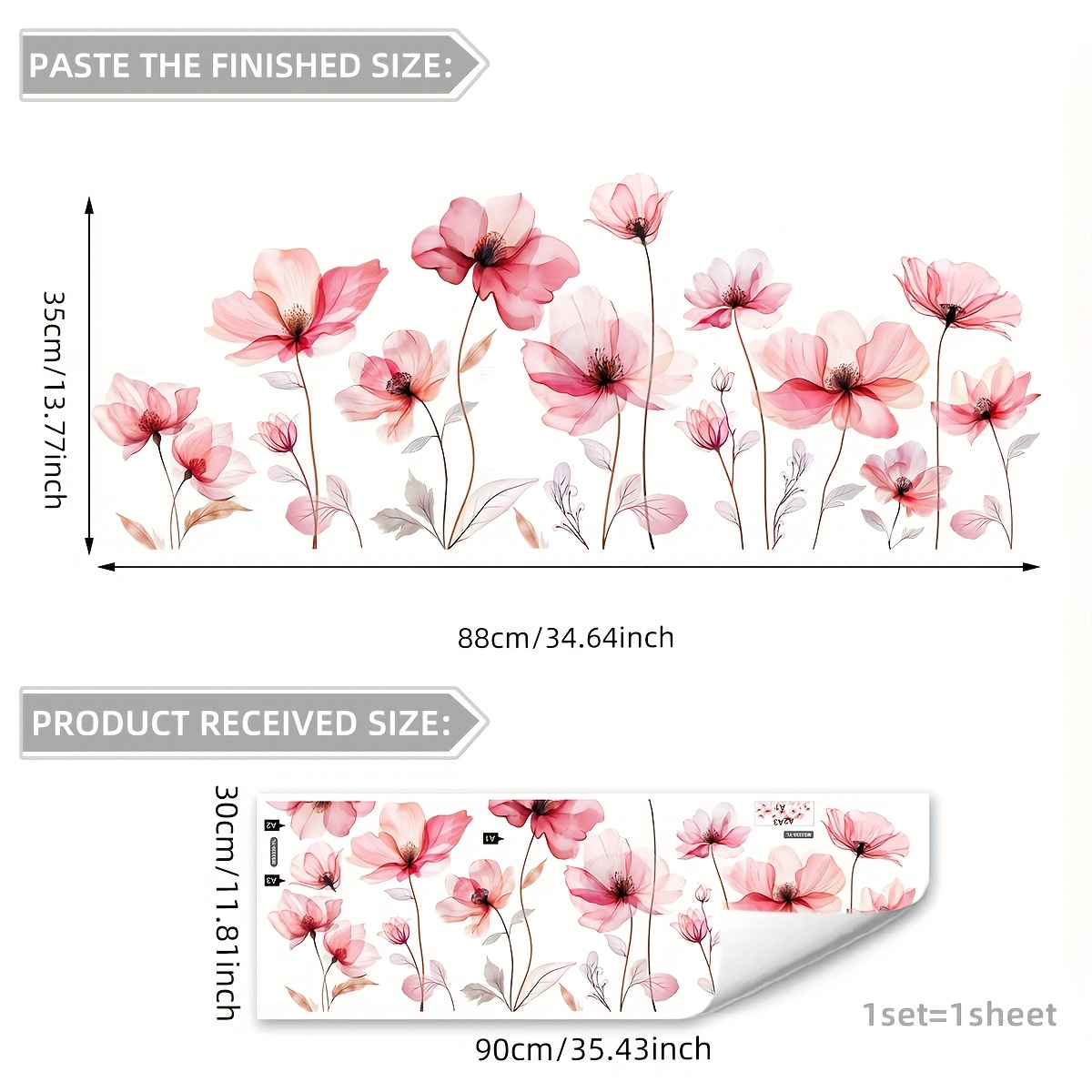 Image of 1 Sheet Flower Wall Stickers Home Decoration Stickers Bedroom Living Room Sofa Entrance Background Decoration Wall Stickers Stickers