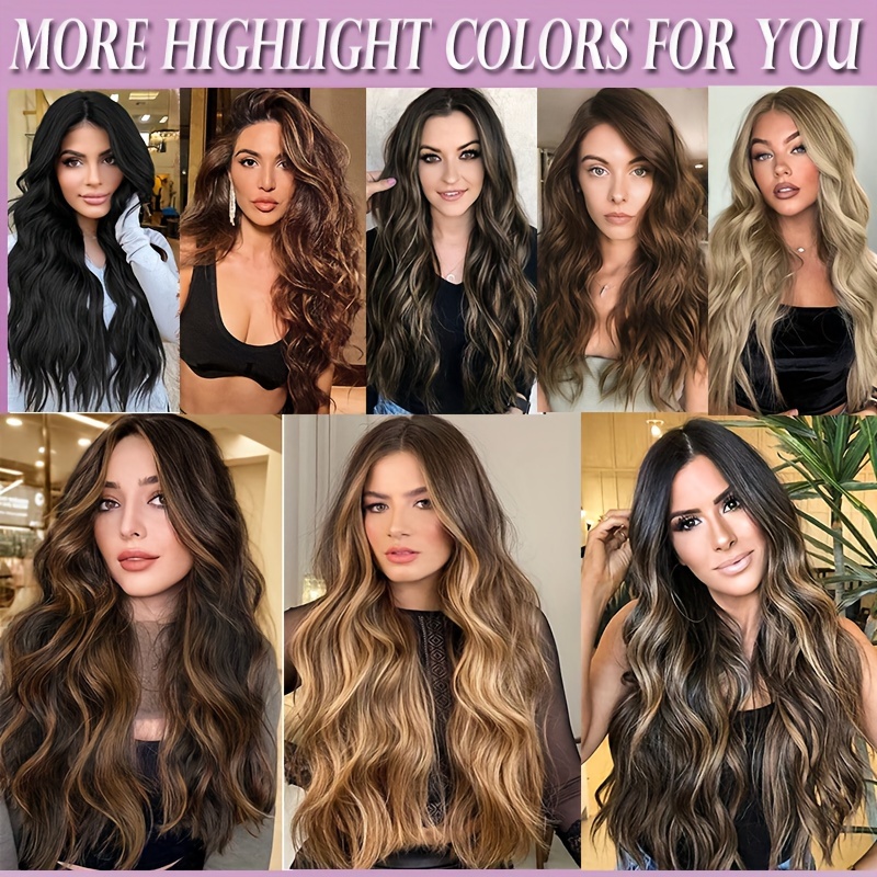 4pieces set long wavy   clip in hair extensions 22inch 55cm soft hairpieces curly thick   double weft hairpiece top synthetic hair highlight   blonde for women party cosplay christmas halloween dating daily use details 0