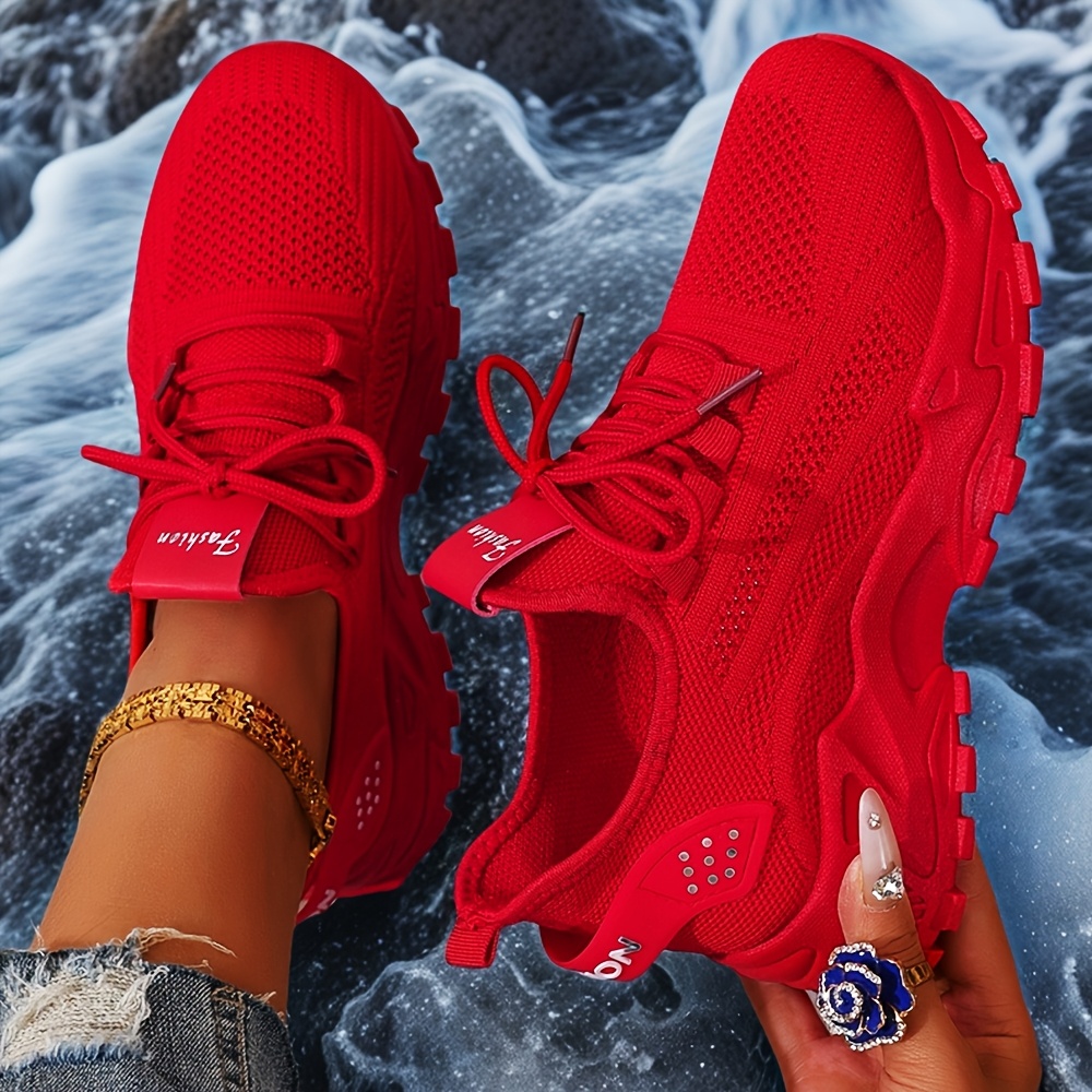 Tenis casuales para mujer talla plus, ligeros y transpirables, con suela suave de PU y soporte de estabilidad, color rojo vibrante, ideales para viajes al aire libre y uso diario