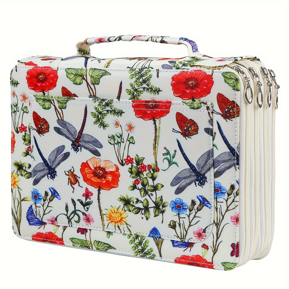 

Colored Pencil Case- 200 Individual Slots Pencil Holder Pen Bag Large Capacity Pencil Organizer With Handle Strap Handy Colored Pencil Box With Printing Pattern