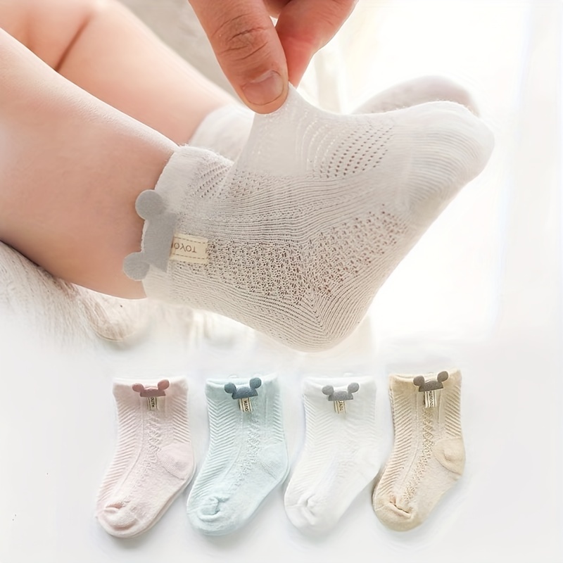 

4 Pairs Of Toddler's Cute Mesh Mid-tube Socks, Soft Comfy Cotton Blend Baby's Socks For Boys Girls All Seasons Wearing