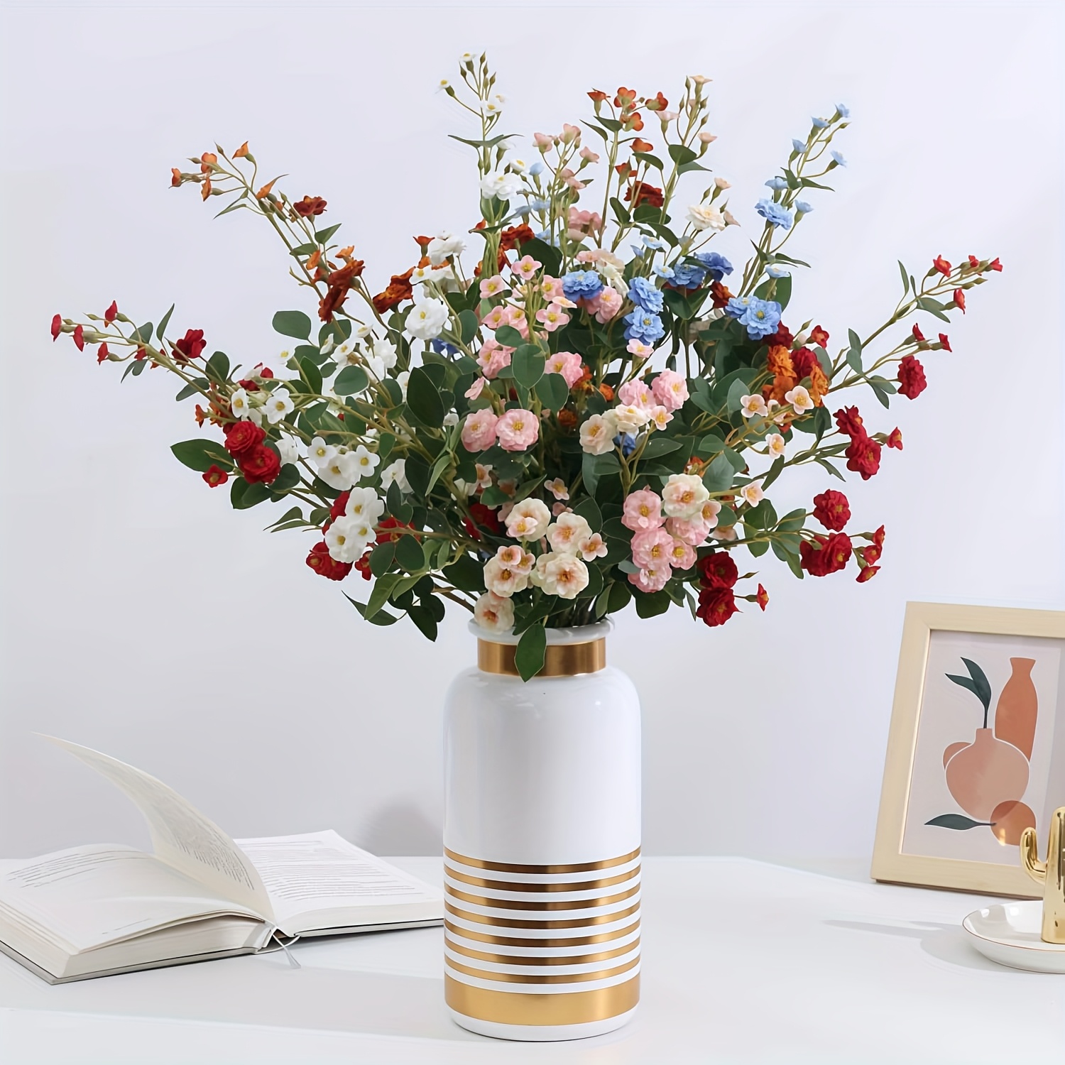6pcs, Artificial Mixed Climbing Rose, Autumn Room Decor, Home Decoration, Vase Floral Arrangement Photography Scene, Artificial Floral Centerpiece, Wedding/engagement, Bridal Shower/bachelorette