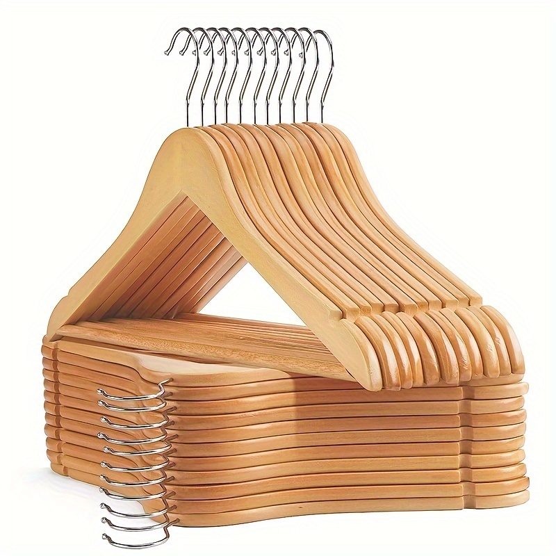 TEMU 10pcs Premium Wooden Hangers With Extra Smooth - Cut Notches, Swivel Hook, And Sturdy Construction For Shirt, Coat, Jacket, And Dress, Hangers For Shops