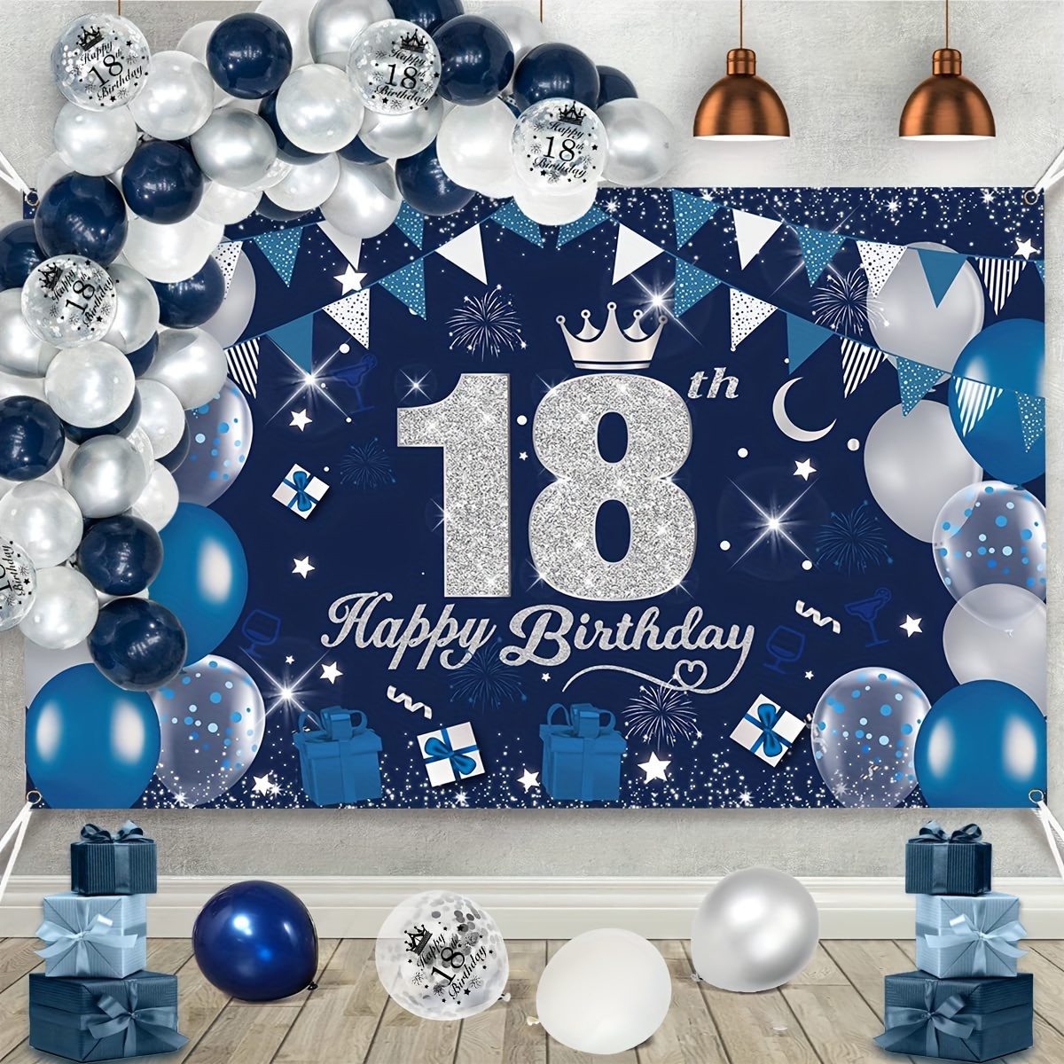 

1set, 18 Year Old Blue And Silvery Balloon Decoration Kit, Party Arch Balloon Decoration, Including Happy 18th Birthday Poster, Blue And Silvery Balloons, Suitable For 18 Year Old Party Decoration