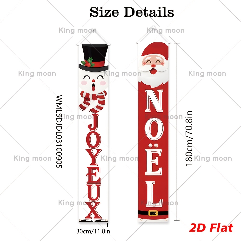 TEMU Bannière de Noël Bilingue 2D Plate, 1pc Grande Bannière Française & Anglaise " Noël" & "Merry Christmas" avec de Neige & Père Noël - Décoration