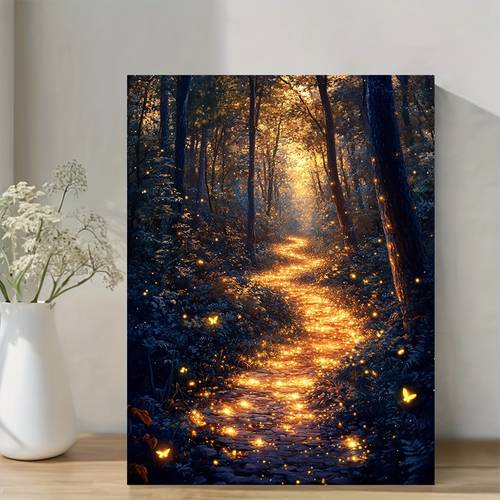 forest glowing led framed canvas wall art waterproof self lit magical woodland painting with luminous minimalist bohemian decor for living room bedroom ready to hang 29 97x39 88cm