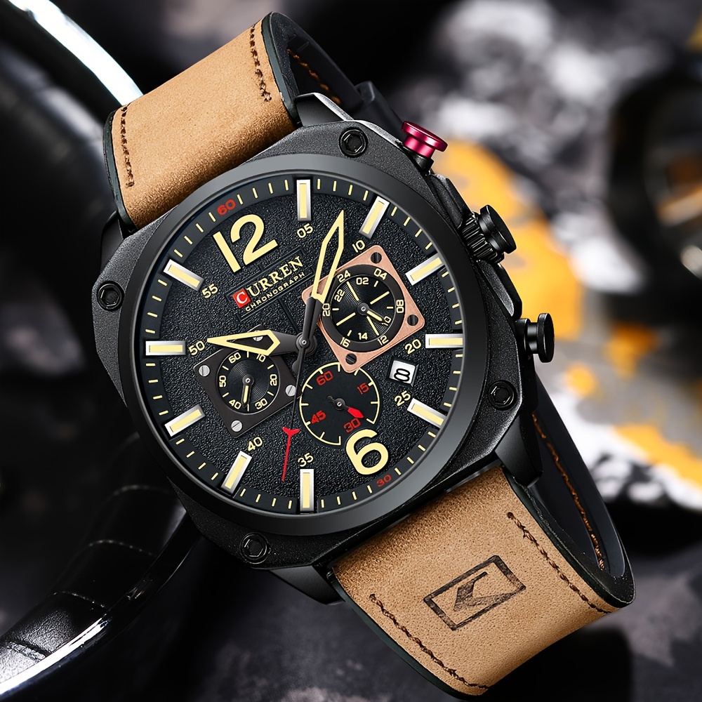 mens fashionable sports watch multifunctional chronograph quartz luminous hands date display   alloy case square dial electronic movement silicone strap   details 19