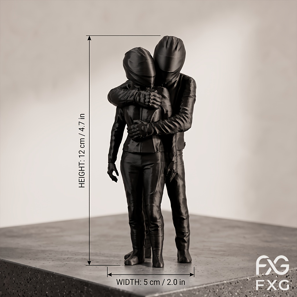 TEMU La Sculpture de Couple l'Étreinte Éternelle, Figurine d'Étreinte Masquée Noire Mate Imprimée en 3D, Statue de Bureau Motard , Ornement de