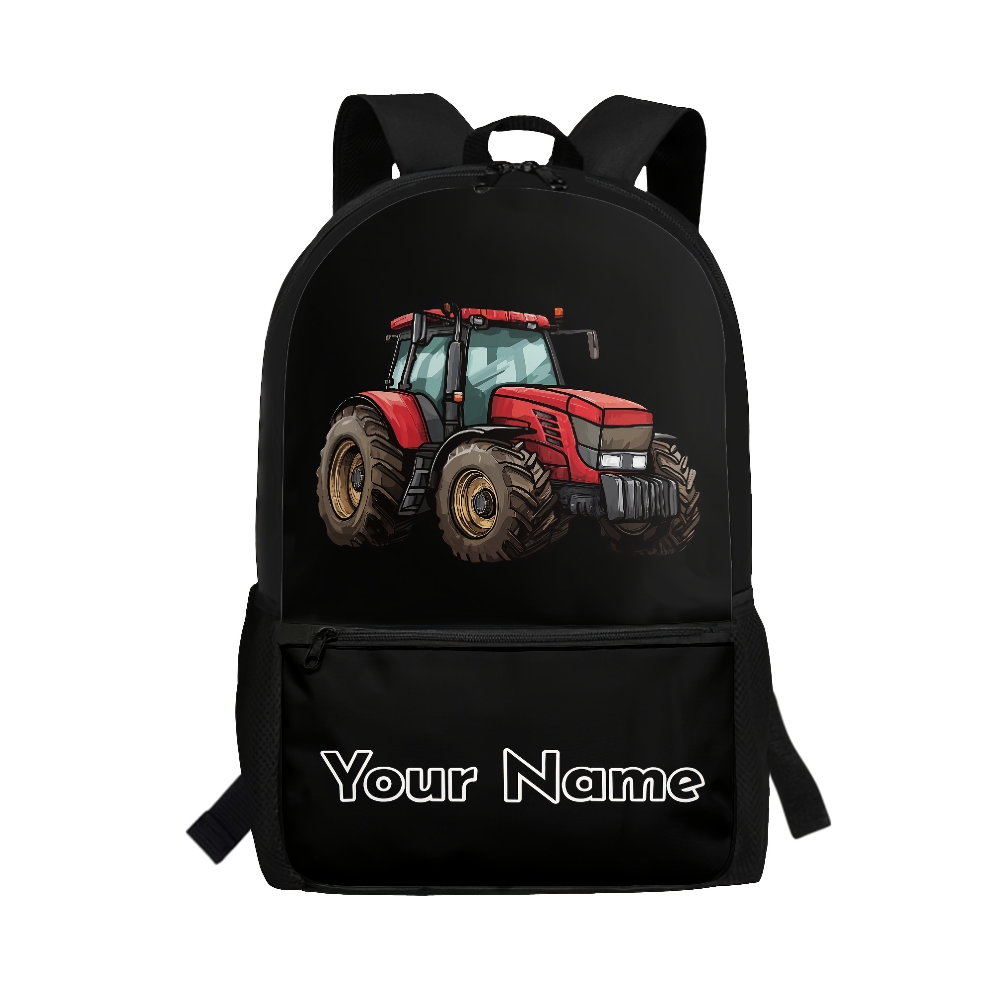TEMU Sac à dos personnalisé avec nom/ - Cartable scolaire avec joli imprimé tracteur, étui pour ordinateur portable léger et durable en polyester,