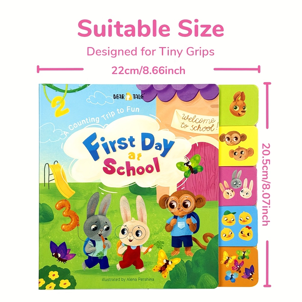 The Initial Day at School, Books for Kids Aged 1-5 Focusing on Numbers And Addition, Featuring Cartoon Illustrations, Easy to Clean, Suitable for Family Education, Perfect As Gifts for Christmas, New Year, And Birthday Parties.