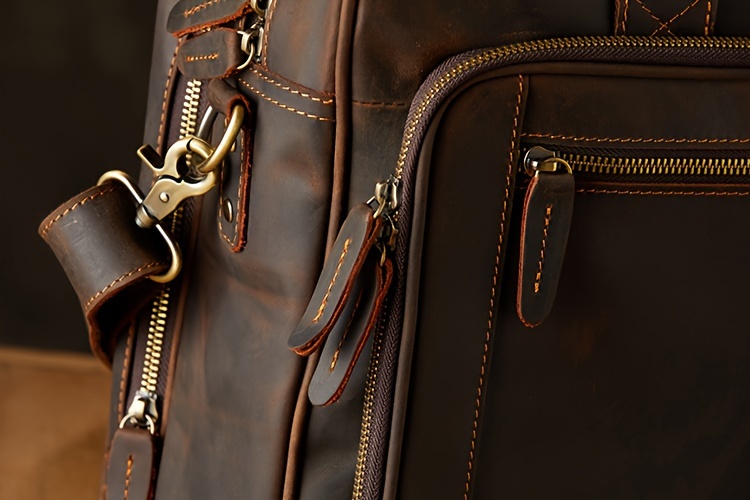 Crazy Horse Genuine Leather Scratch Repairable Men's Handbag, Handmade Vintage Crazy Horse Genuine Leather Tote Bag, Large Capacity Laptop Bag, Men's Single-Shoulder Crossbody Bag, Genuine Leather Business Briefcase