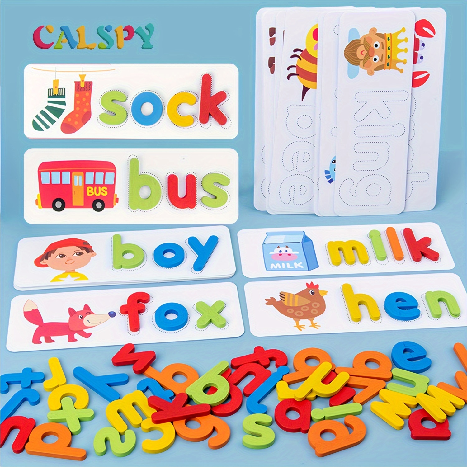 

Calspy See And Spell Learning Toys, Alphabet Sight Words Flash Cards Matching Letter Games Educational Preschool Learning Toys (28 Cards And 52 Alphabet Blocks), Halloween, Christmas Gift