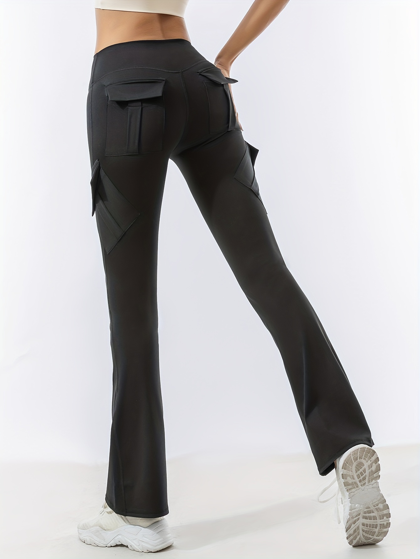 High Waist Stretch Flared Pants Solid Color Yoga Bootcut - Temu