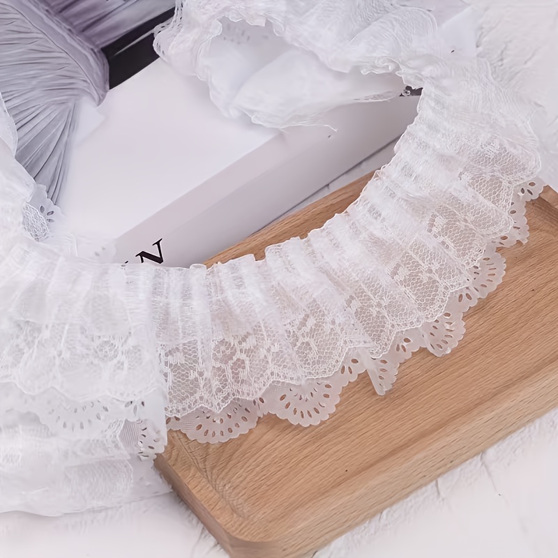 TEMU Nastro in garza di chiffon a tre da 1 con pizzo per orli di indumenti, accessori per per la casa con pizzo a pieghe a fungo, nastro di chiffon