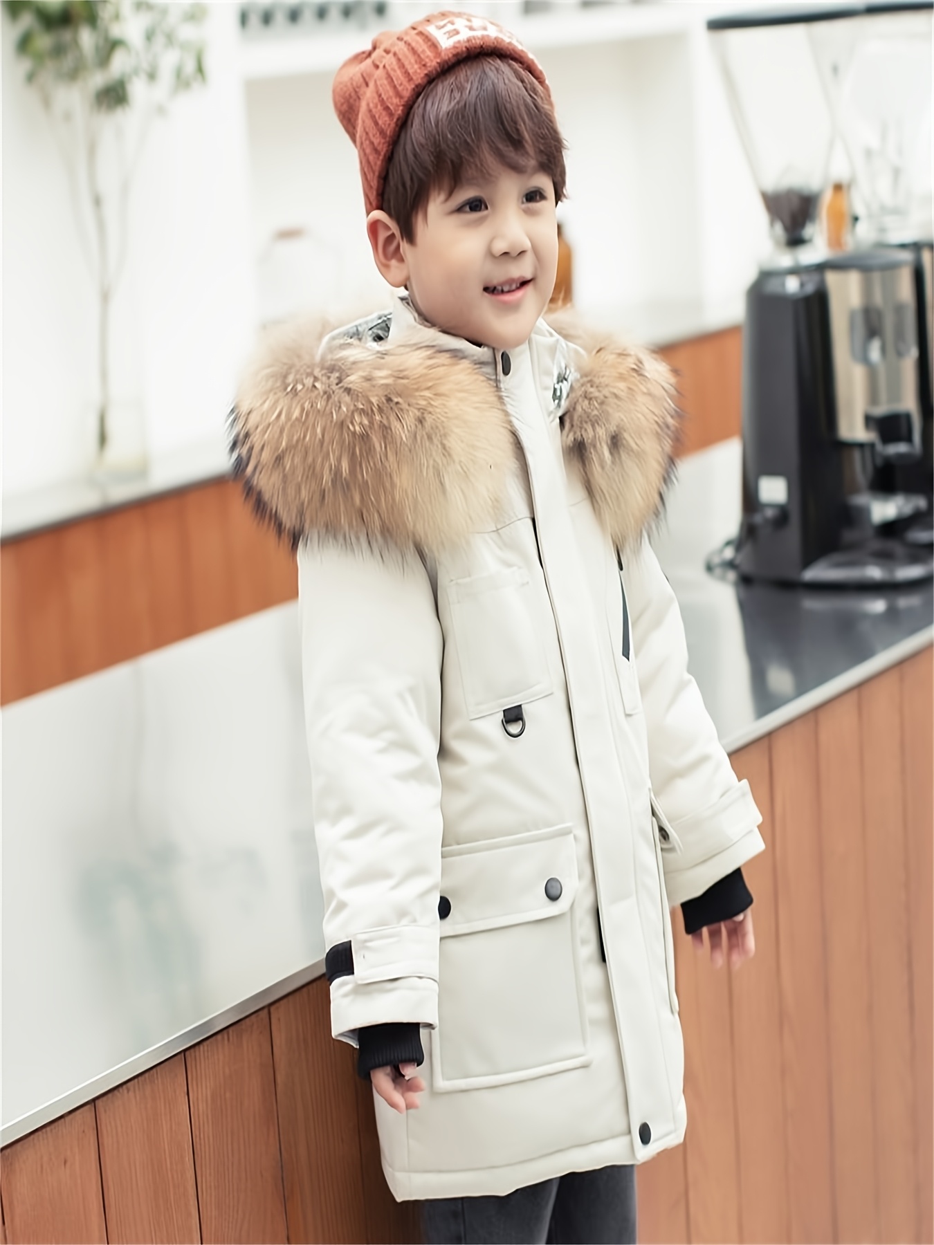 winter boys fashion thickened warm white jacket kids' Temu