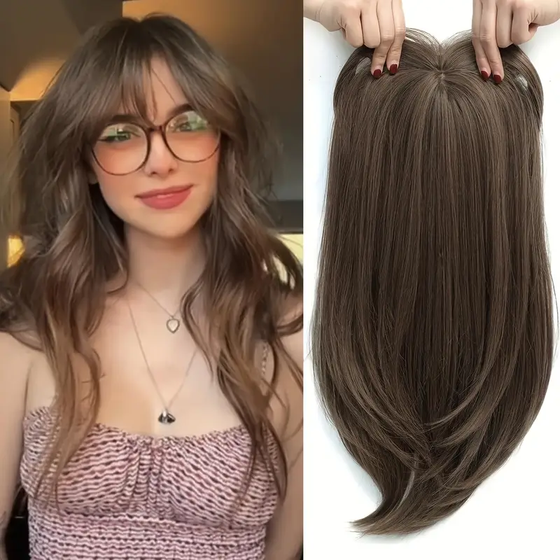 22 inch approximately 55 golden and blonde mixed synthetic hairpiece with a base clips suitable for thinning hair and gray hair loss details 4