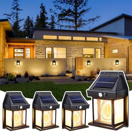 4 pack solar wall lights dusk to dawn motion sensor light ipx5 waterproof solar powered garden light automatic light up in suitable for yard door outside door courtyard villa outside decorate wall light