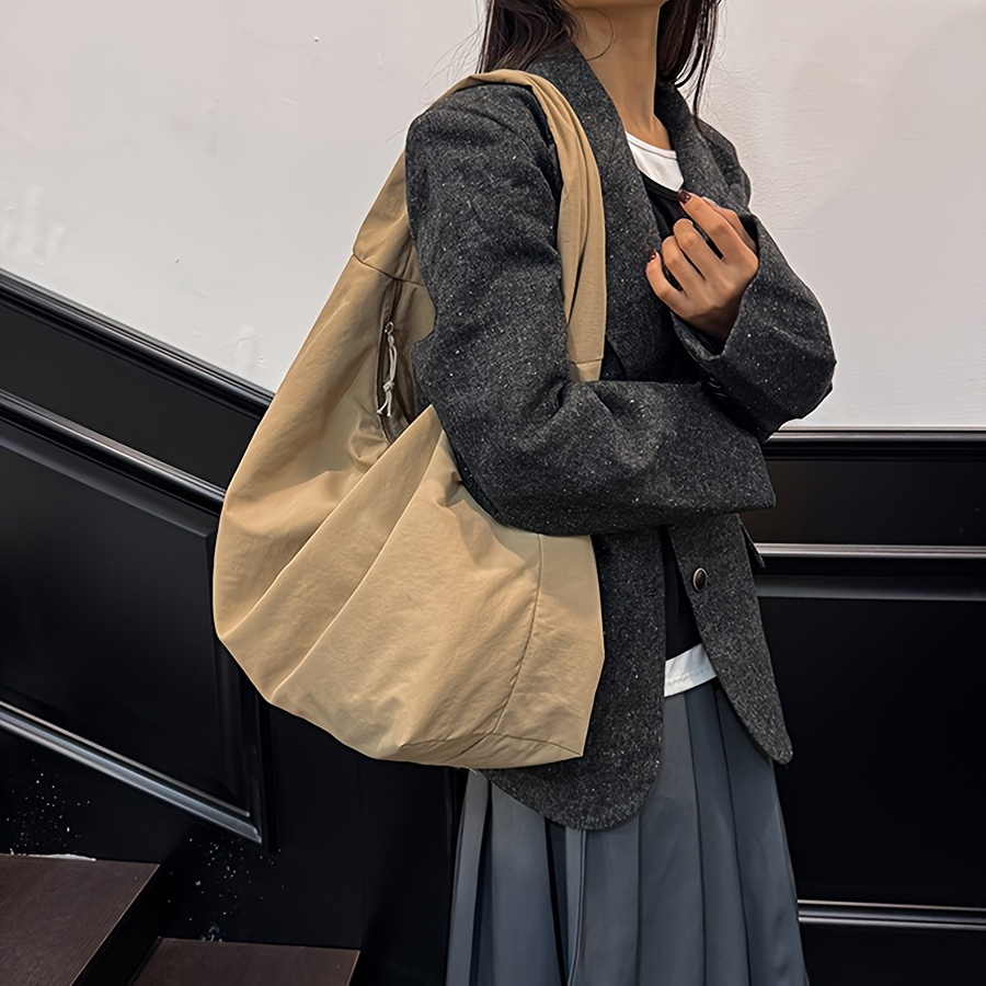 TEMU Vintage Hong Style Shoulder Bag, Fashionable Nylon Large Capacity Tote, Versatile Casual Underarm Bag, Commuter Tote For