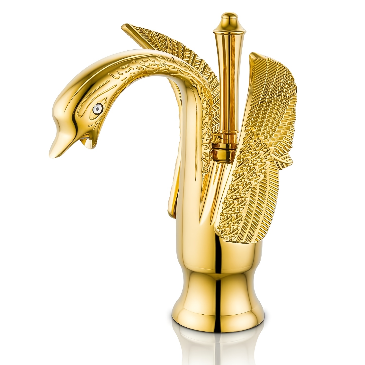 Image of Golden Bathroom Sink Faucet, Single-handle Single-hole Swan-style Tap, Golden Sink Faucet, Base-mounted Sink Tap