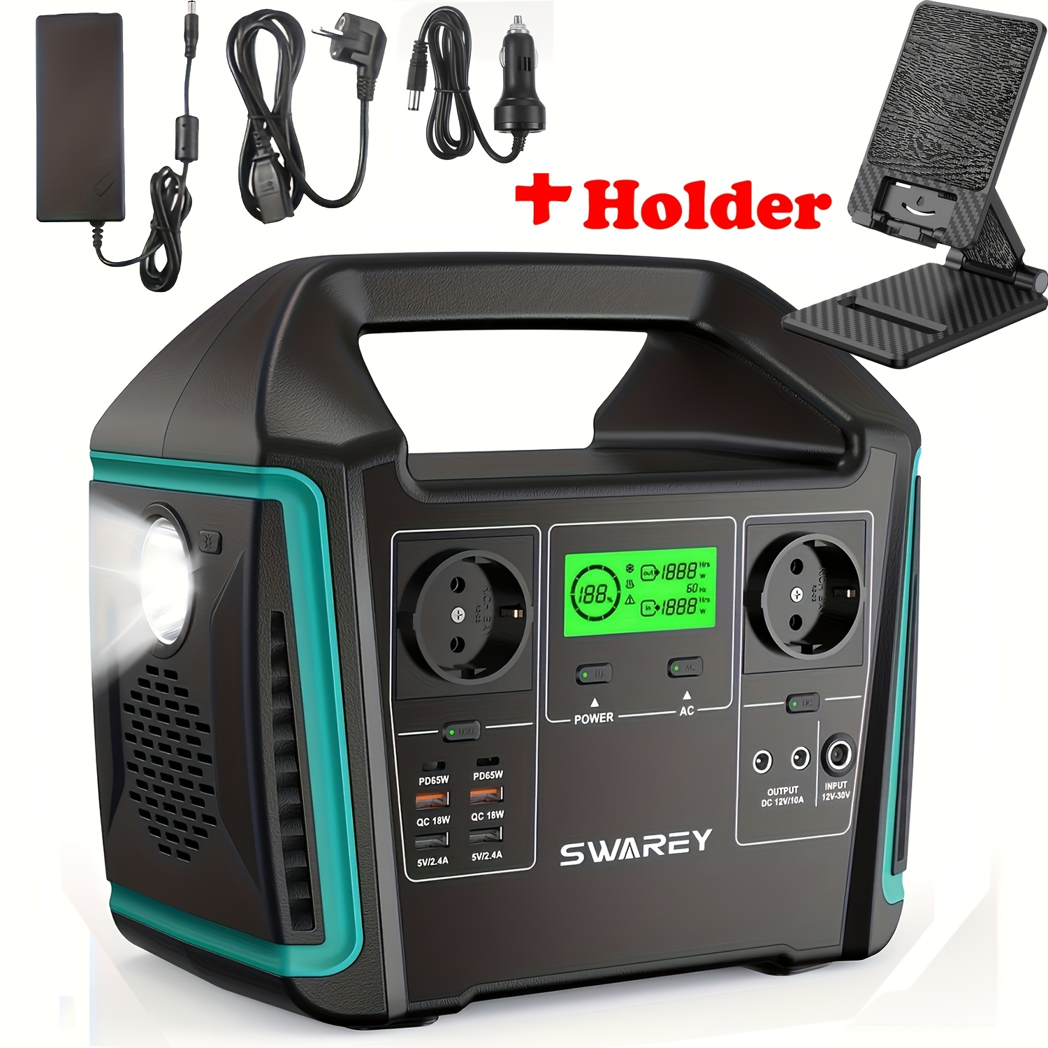 Image of Swarey Portable Power Station 1000w, 725.76wh Solar Generator Battery Backup 2 W Ac Output, 2 W Usb-, Power Generator Battery For Camping, Travel, Fishing, Motorhome And Smartphone Tablet