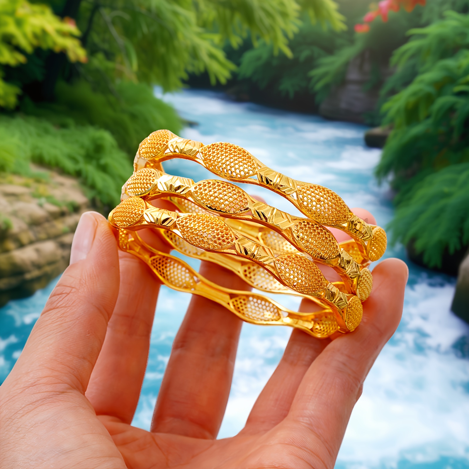2pcs Golden Openwork Bracelets, Elegant Luxury Design