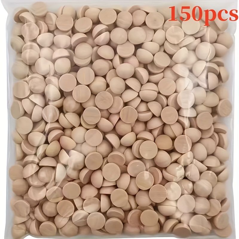 Image of 150pcs Wood Beads - Unfinished Hemispherical Craft Balls, 12mm Mini Split Wood Spheres For Diy Making, , Wreaths, Mosaic & Crafts - Bulk Wood Spheres (split In Half)