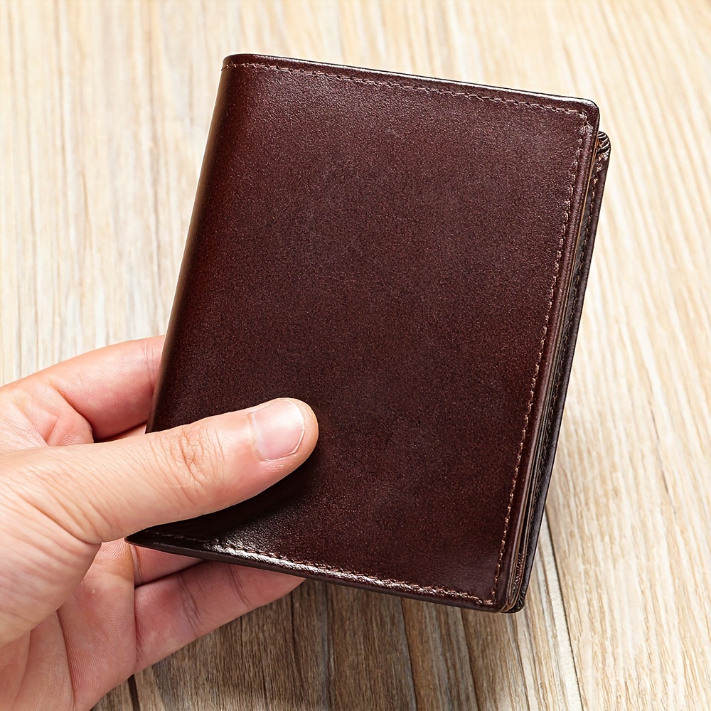 

Leather Wallet For Men, Rfid Blocking, Bifold Vertical Wallet, With Id Window, Slim Billfold With 16 Card Slots, For Gift