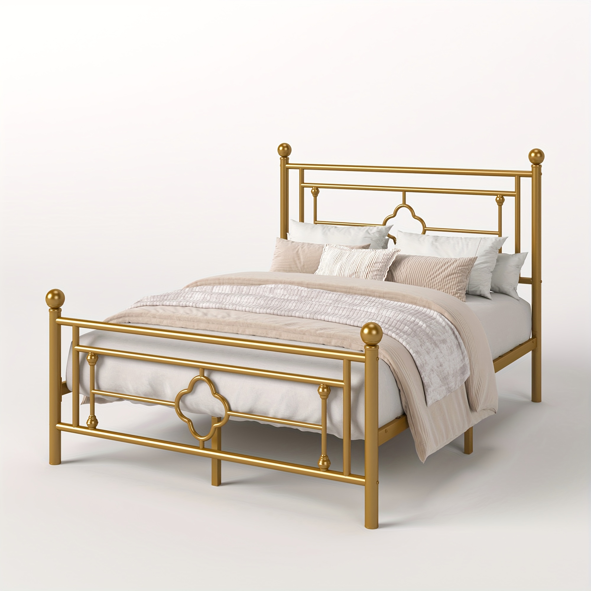 TEMU Weeway Modern Metal Platform Bed Frame With -art Headboard & Footboard, Spring Needed, Under-bed Storage Bed Frame Suitable For House,